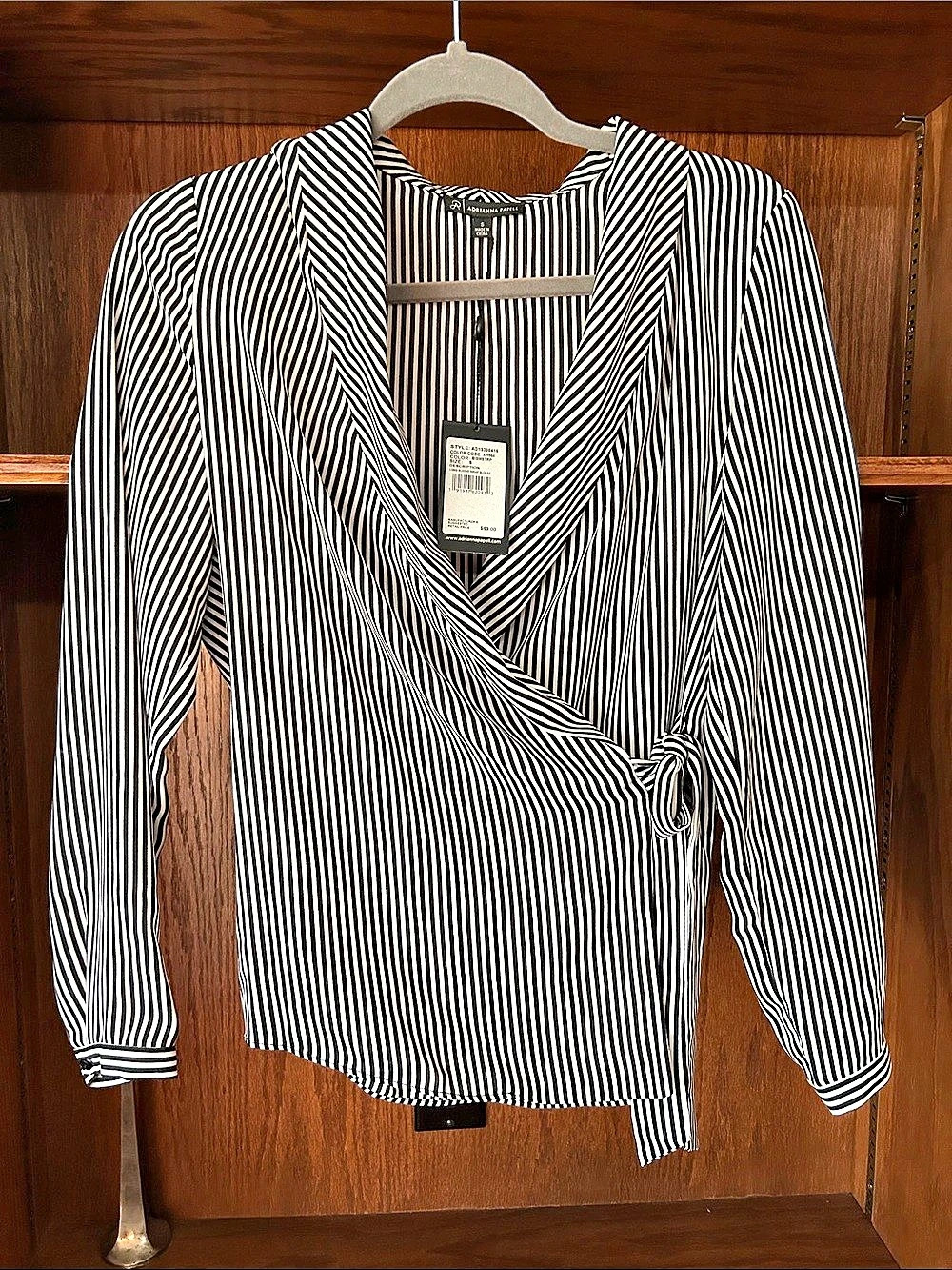 Adrianna Papell Striped Wrap Blouse in Black & White